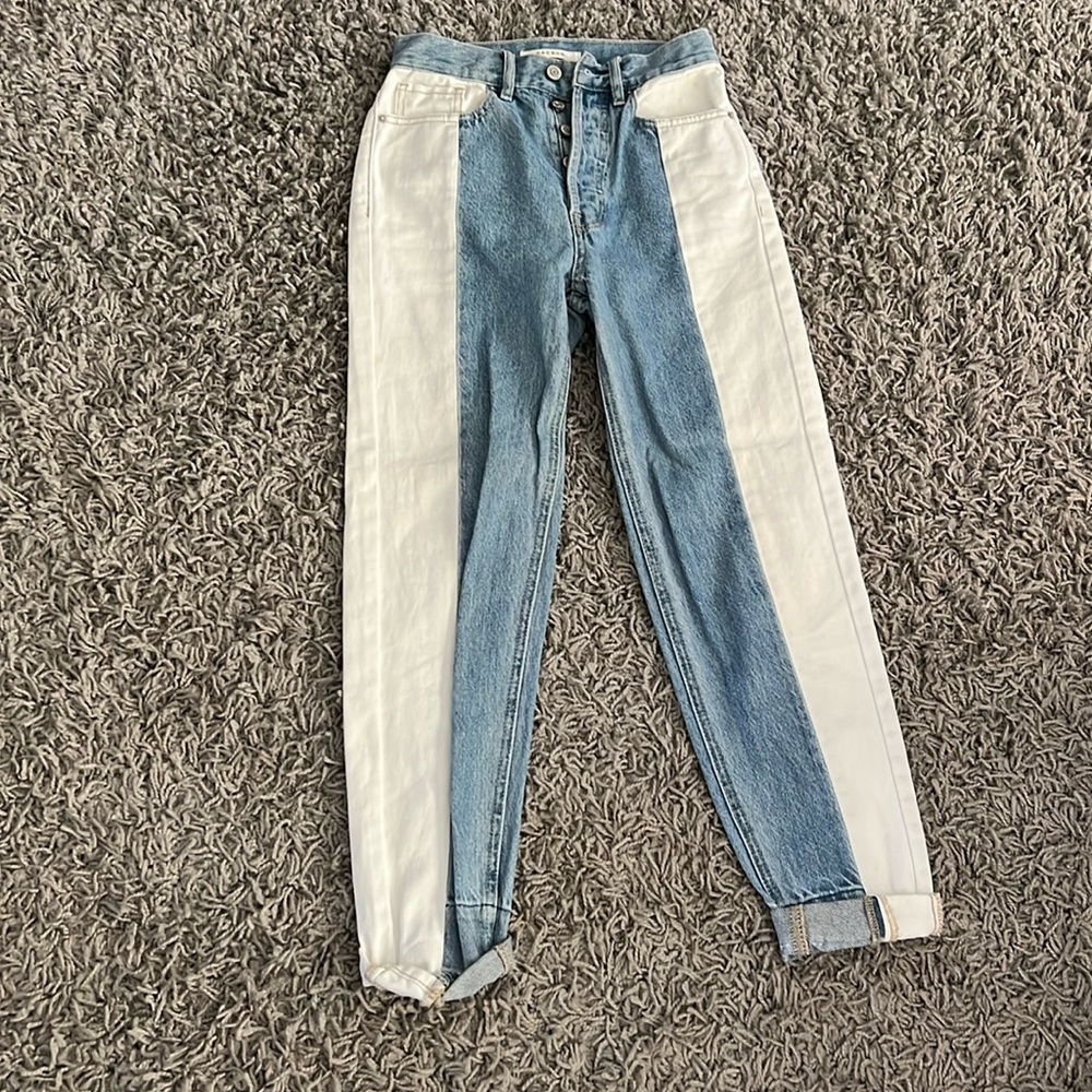 Pacsun ultra high rise slim fit half white half denim jean size 23